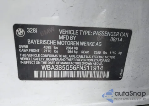 2015 BMW 328I xDrive from USA, damaged, VIN WBA3B5G56FNS11914